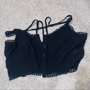 Black crop top pom poms lining sexy